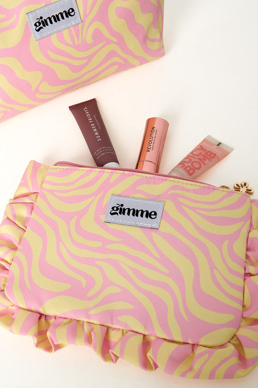 Make up bag ruffle zebra